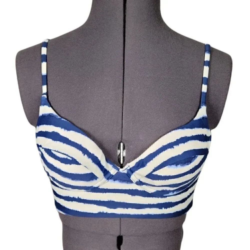 Tori Praver Indigo Striped Balconette Bikini Top Sz S